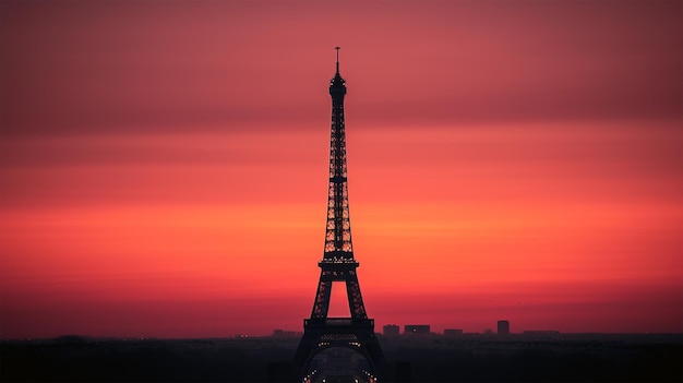 Torre Eiffel al tramonto rosato generato dall'intelligenza artificiale