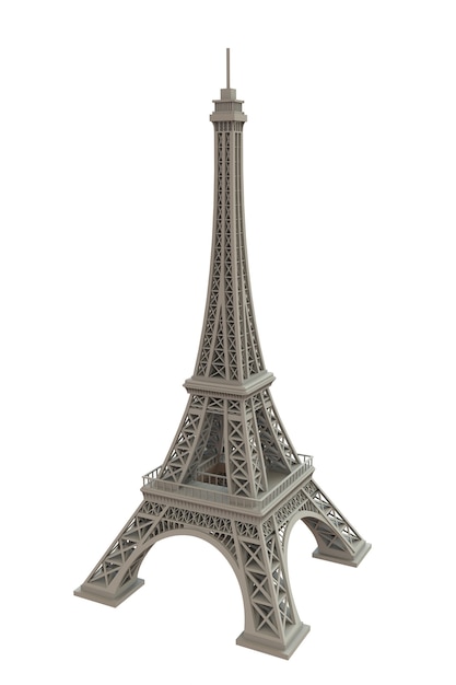 Torre Eiffel bianca su fondo bianco, rappresentazione 3D