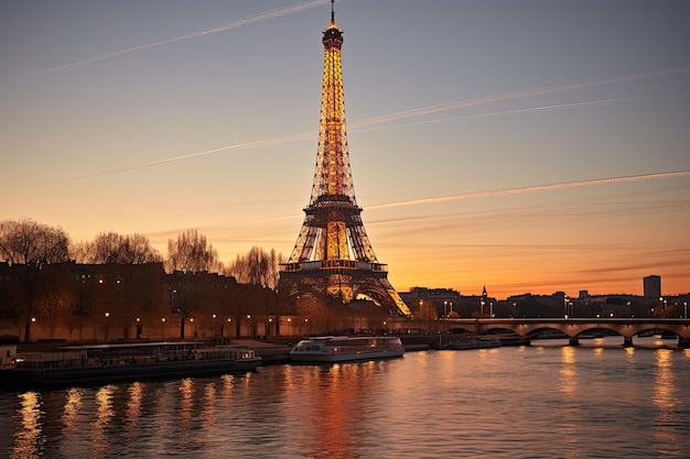 Torre Eiffel di notte con fuochi d'artificio festivi