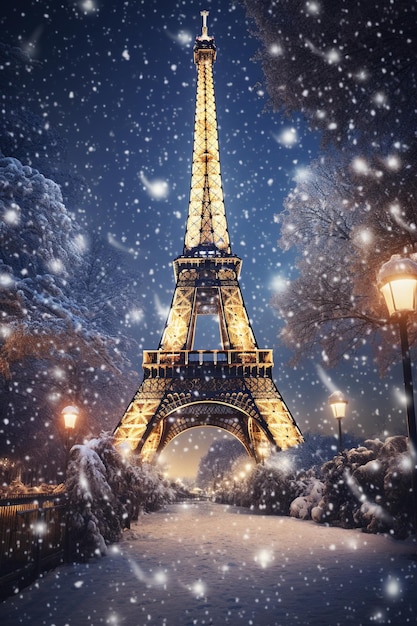 torre eiffel in atmosfera natalizia neve intorno