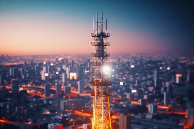 Torre molto alta con molte luci su un lato IA generativa