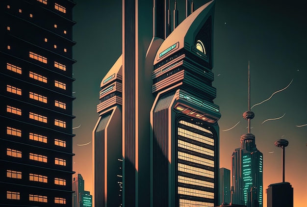 Torreggiante edificio cyberpunk