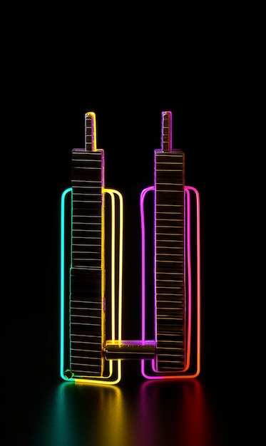 Torri gemelle di graffetta al neon con una graffetta di New York generativa ai