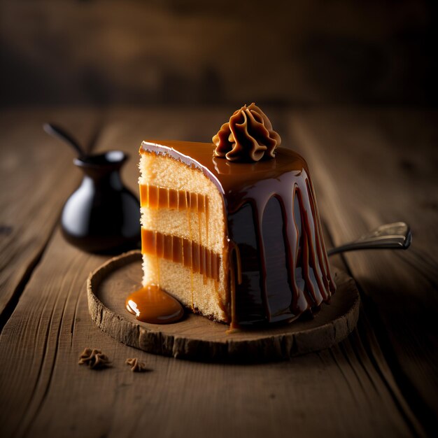 torta al caramello su fondo di legno bianco illustrazione