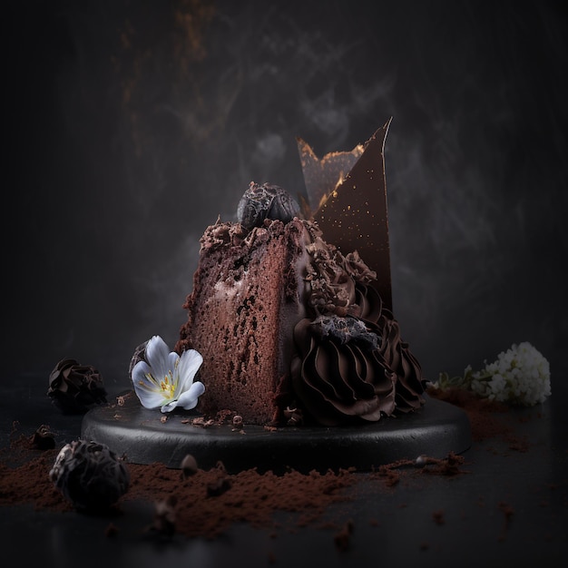 Torta al cioccolato Angelarium, Fotografia in studio scuro,