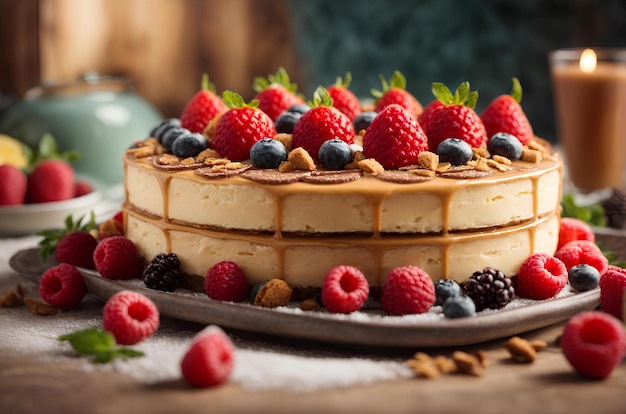 Torta al cioccolato con bacche fragole crema Ai Generato