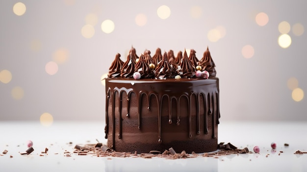 Torta al cioccolato con candele e ganache al cioccolato su sfondo bianco AI generativa