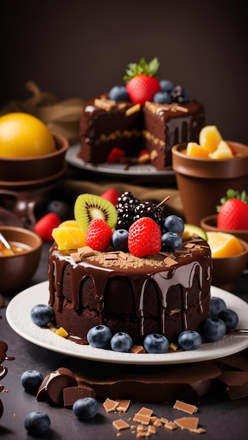 Torta al cioccolato con frutta fresca