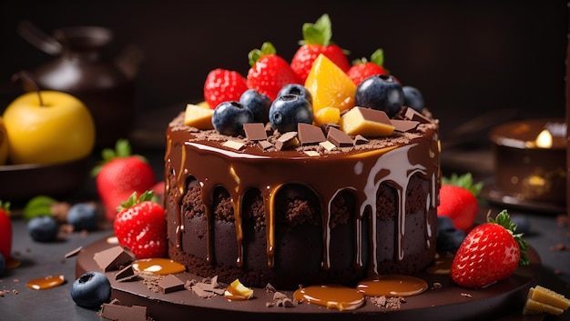 Torta al cioccolato con frutta fresca