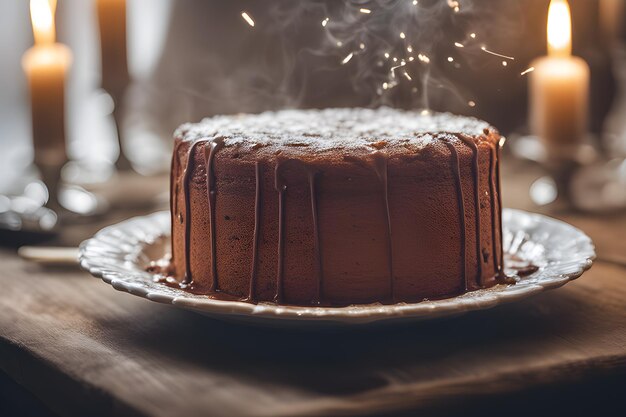 torta al cioccolato con glassa al cioccolato e gocce di cioccolato