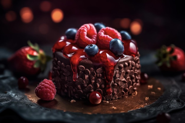 Torta al cioccolato decorata con frutta