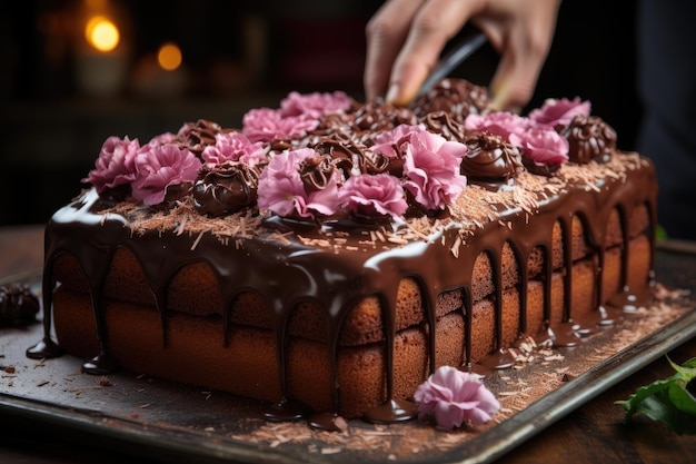 Torta al cioccolato decorata con glassa generativa IA