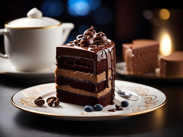 Torta al cioccolato e frutti di bosco Fotografia AI generativa