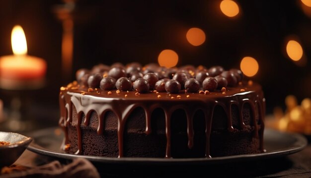 Torta al cioccolato fondente con decorazione di glassa al cioccolato generata da AI