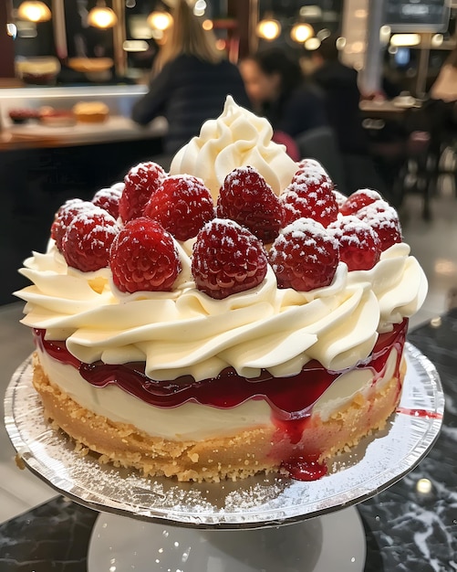 Torta al formaggio al lampone con panna montata un delizioso dessert