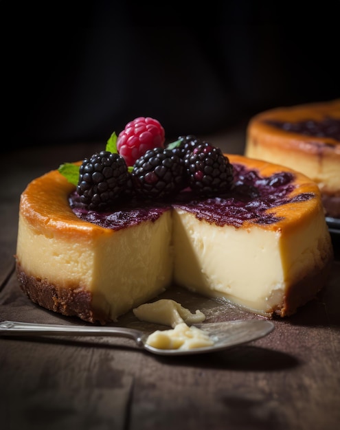 Torta al formaggio basco bruciata con bacche in cima