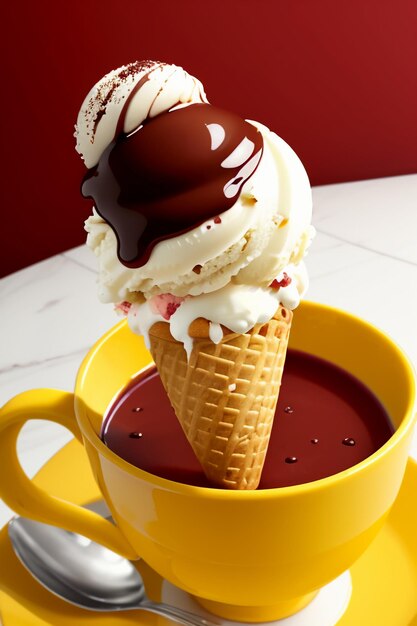 Torta al gelato al cioccolato, tè pomeridiano, spuntino delizioso, bevanda deliziosa, sfondo di carta da parati.