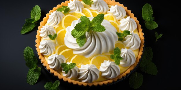 Torta al limone su uno sfondo scuro Torta appetitosa in primo piano Limoni Foto di alta qualità AI generativa