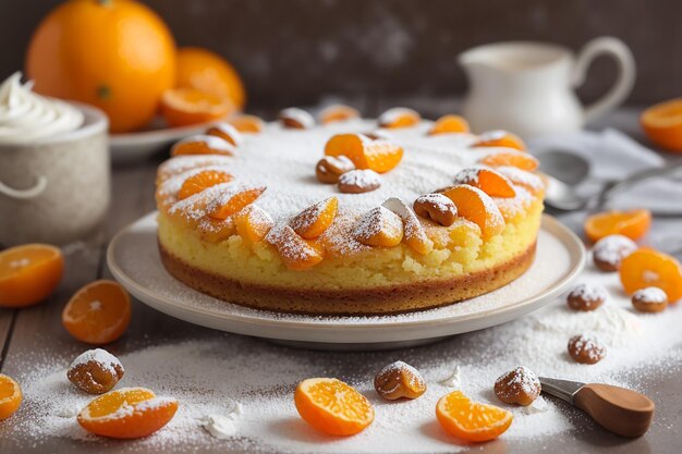 Torta all'arancia con albicocche secche e zucchero a velo