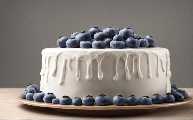 Torta bianca con mirtilli su un piatto AI generativa