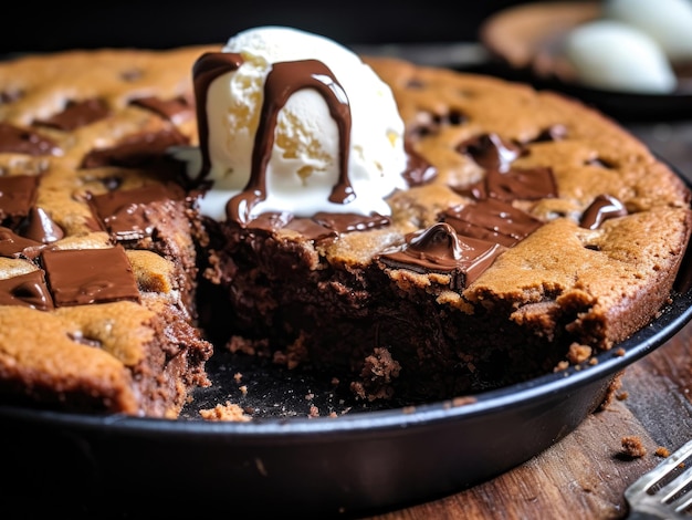 Torta biscotto con gocce di cioccolato tostate in padella