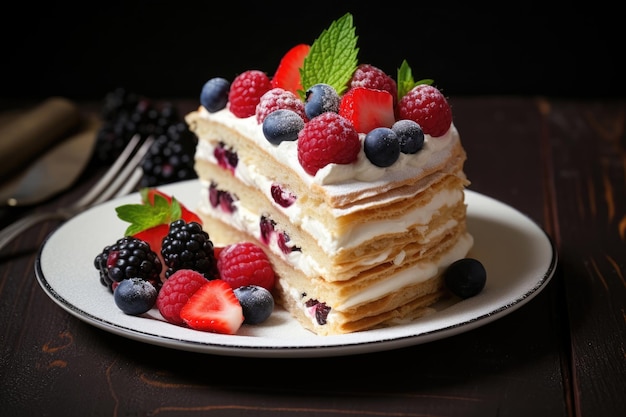 Torta biscotto decorata con frutti di bosco