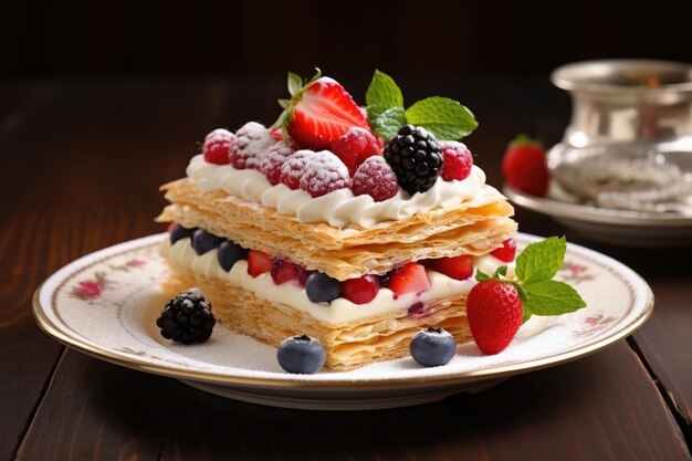 Torta biscotto decorata con frutti di bosco