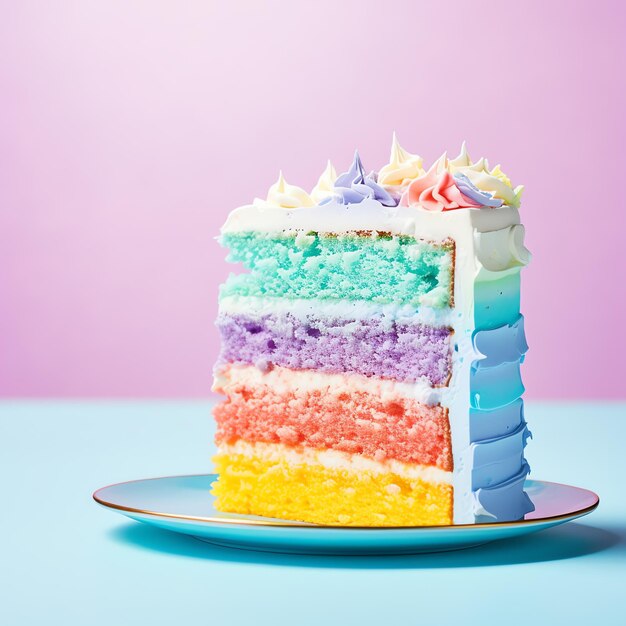 Torta colorata e vibrante con strati di torta a spugna di diversi colori per il compleanno