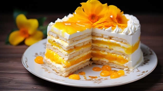 Torta con crema e topo di mango