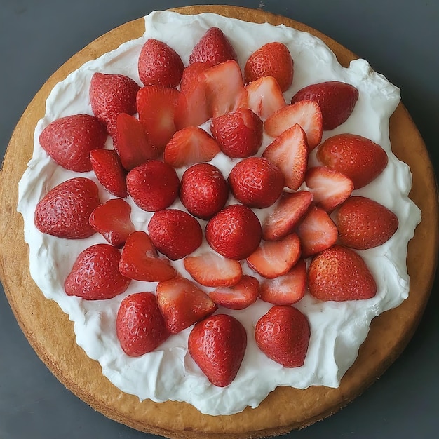 torta con fragole su uno sfondo di legno