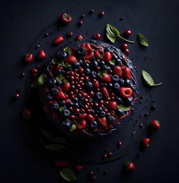 Torta con frutti di bosco e fiori ai generativa