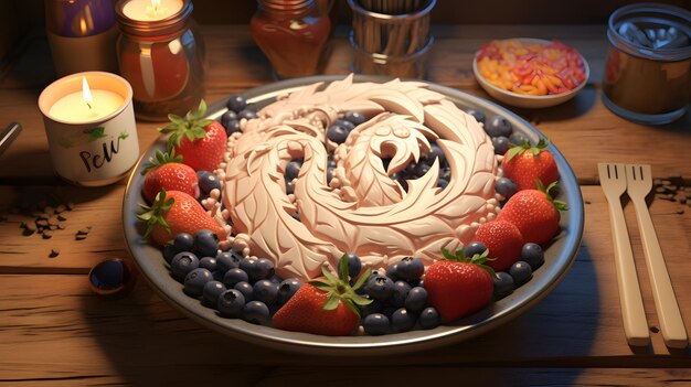 torta con glassa e fragole su un piatto IA generativa