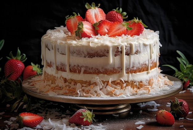 Torta Delizia Al Cioccolato Bianco Con Fragole Primo Piano Estremo AI generativa