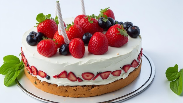 Torta deliziosa e dolce con fragole e baiser su un piatto