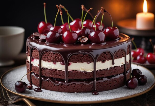 Torta della foresta nera Schwarzwlder Kirschtorte Un famoso dessert tedesco fatto con strati di cioccolato