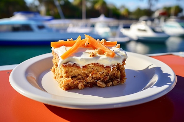 Torta di carota esposta su un tavolo di dessert in un ristorante