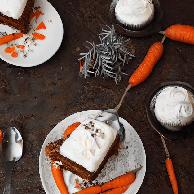 Torta di carote sana fatta in casa con frutta e panna AI generativa