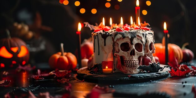 Torta di celebrazione con candele al cranio