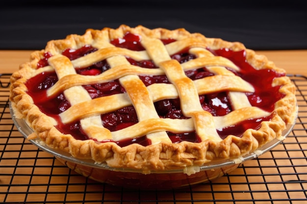 Torta di ciliegie con crosta di pasta frolla pronta da servire creata con ai generativo