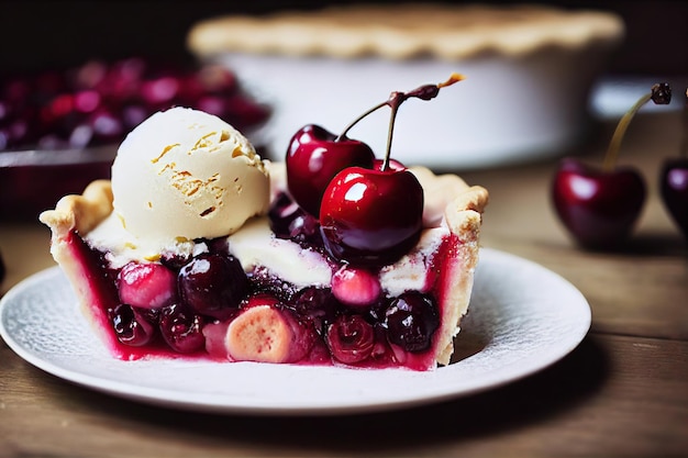 Torta di ciliegie fatta in casa ripiena di gelatina con frutti di bosco freschi