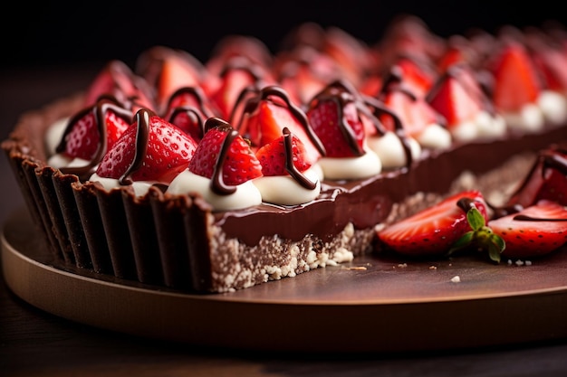 Torta di cioccolato alla fragola con una crosta di biscotti al cioccolate