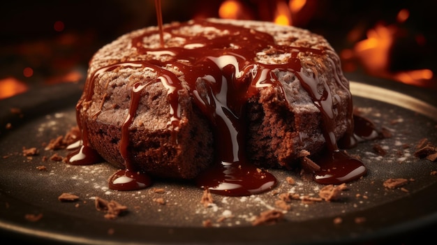 Torta di cioccolato decadente con lamponi freschi