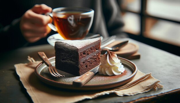 Torta di cioccolato decadente con panna montata