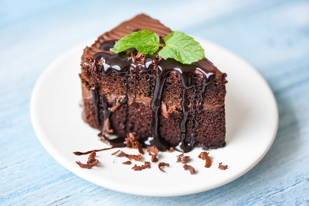 Torta di cioccolato squisita su una zolla bianca