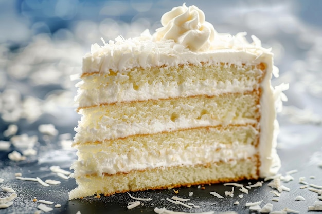 Torta di cocco dessert bianco frosting vaniglia torte fetta crema spugna torta di Cocco spazio di copia