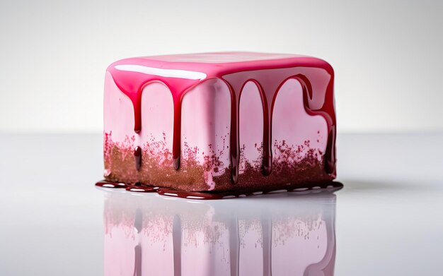 Torta di colore rosa isolata colore quadrato vetrato dessert delizioso luccicante torte di frutta su sfondo bianco astratto illustrazione generativa AI