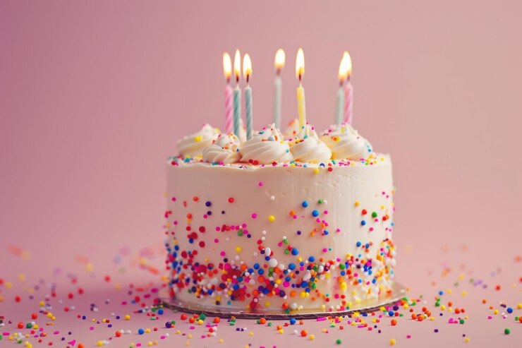 Foto torta di compleanno colorata con candele