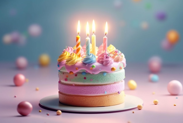 Torta di compleanno colorata su sfondo pastello ai generativo
