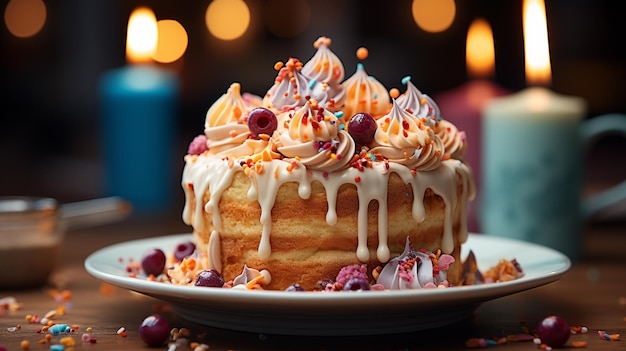 torta di compleanno con candele accese