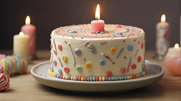 Torta di compleanno con candele colorate